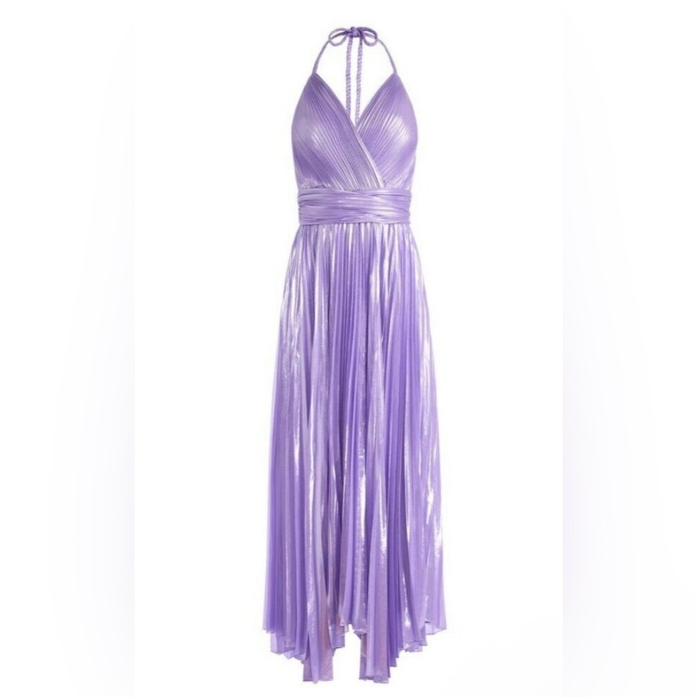 ALICE OLVIA ARISTA METALLIC LAVENDER LILAC PLEATED GOWN Sz 2